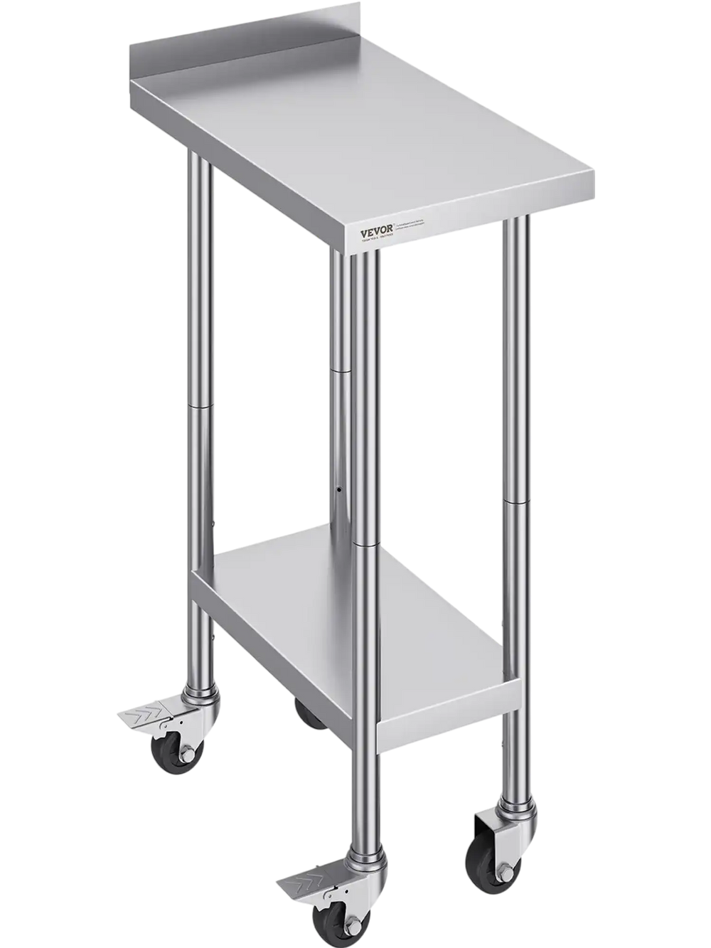 VEVOR 24 x 15 x 40 Inch Stainless Steel Work Table, Commercial Food Prep Worktable with Casters, Heavy Duty Prep Worktable, Metal Work Table with Adjustable Height for Restaurant, Home and Hotel