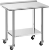 VEVOR Stainless Steel Work Table, 24x36 inch Food Prep Table with Wheels and Backsplash, Commercial Kitchen Workstation with Adjustable Undershelf, Metal Utility Worktable, for Restaurant Home Outdoor