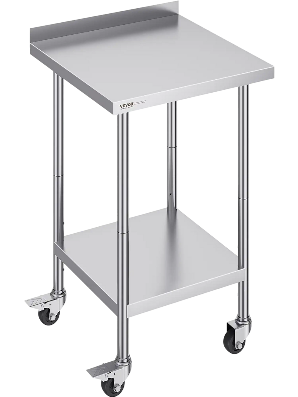 VEVOR 24 x 24 x 40 Inch Stainless Steel Work Table, Commercial Food Prep Worktable with Casters, Heavy Duty Prep Worktable, Metal Work Table with Adjustable Height for Restaurant, Home and Hotel