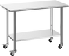 VEVOR Stainless Steel Work Table, 24x48 inch Food Prep Table with Wheels, Commercial Kitchen Workstation with Adjustable Undershelf, Metal Utility Worktable, for Restaurant Home Outdoor