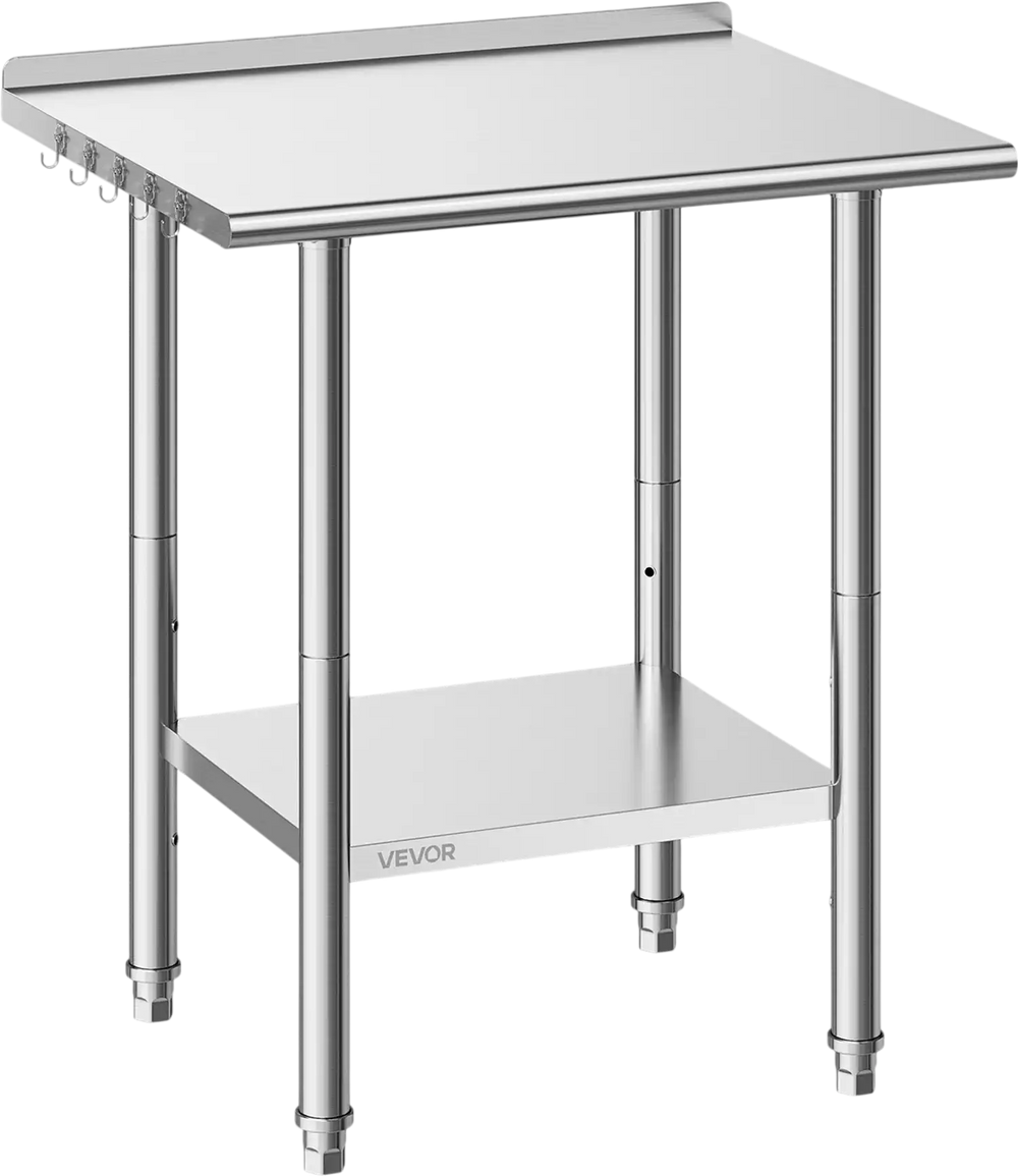 VEVOR Stainless Steel Work Table, 24x30 Inch Food Prep Table with Backsplash, Commercial Kitchen Workstation with Adjustable Undershelf, Metal Heavy Duty Utility Worktable, for Restaurant Home Outdoor