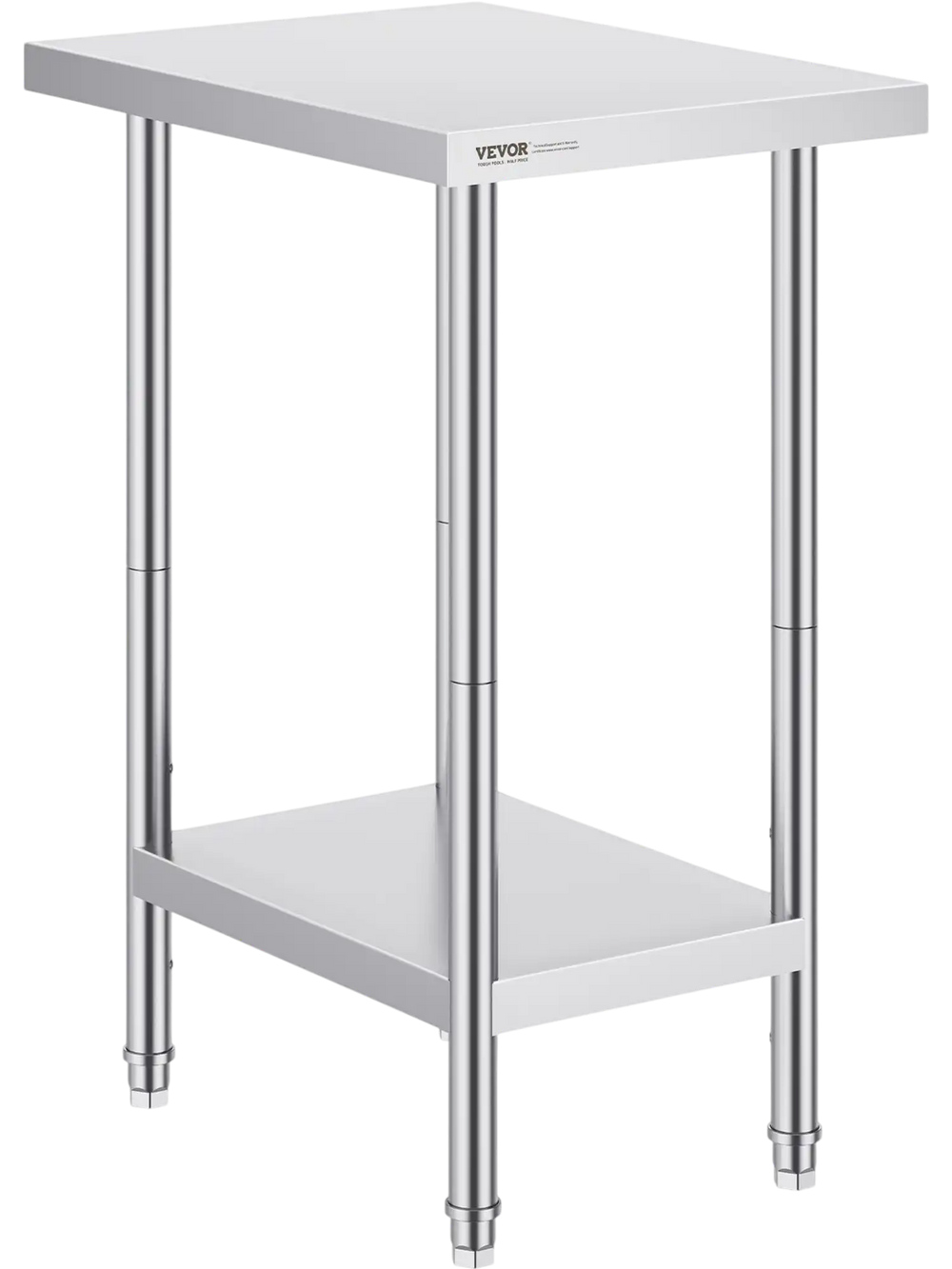 VEVOR Stainless Steel Prep Table, 24 x 18 x 34 Inch, 640 lbs Load Capacity, Heavy Duty Metal Worktable with 3 Adjustable Height Levels, Commercial Workstation for Kitchen Garage Restaurant Backyard