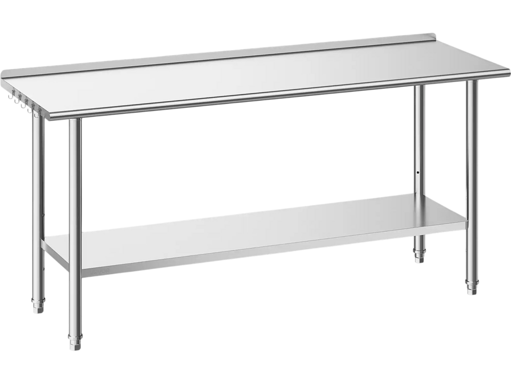 VEVOR Stainless Steel Work Table, 24x72 Inch Food Prep Table with Backsplash, Commercial Kitchen Workstation with Adjustable Undershelf, Metal Heavy Duty Utility Worktable, for Restaurant Home Outdoor