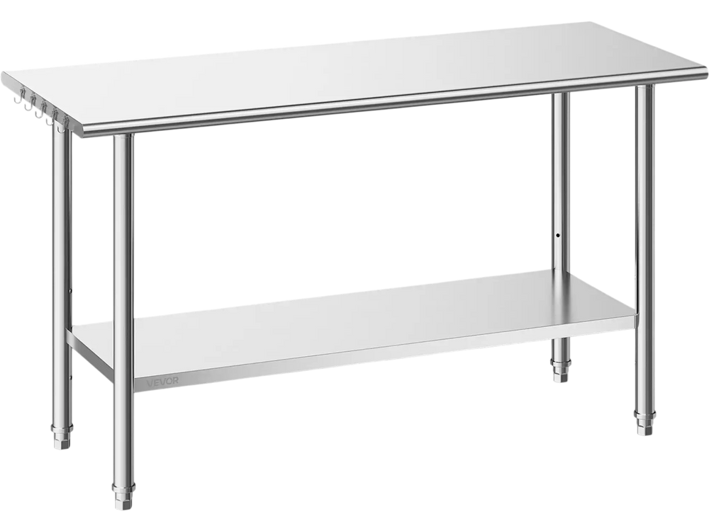 VEVOR Stainless Steel Work Table, 24x48 Inch Food Prep Table, Commercial Kitchen Workstation with Adjustable Undershelf, Metal Heavy Duty Utility Worktable, for Restaurant Home Hotel Garage Outdoor