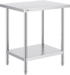 VEVOR Stainless Steel Prep Table, 24 x 30 x 34 Inch, 700 lbs Load Capacity, Heavy Duty Metal Worktable with 3 Adjustable Height Levels, Commercial Workstation for Kitchen Garage Restaurant Backyard