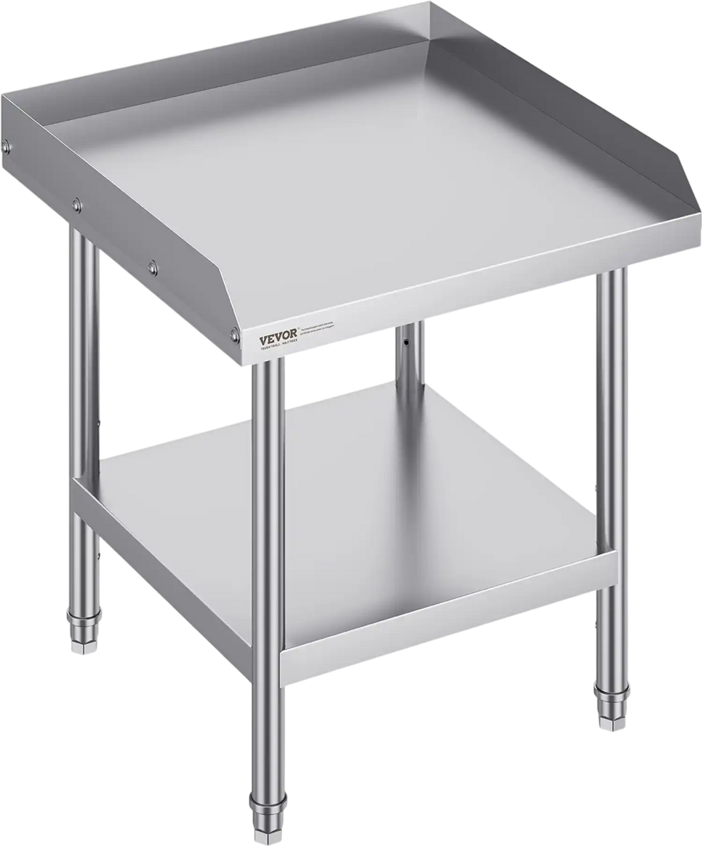 VEVOR Stainless Steel Work Table, 24 x 24 x 26 Inch Commercial Food Prep Worktable, 3-Sided Backsplash Heavy Duty Prep Worktable, Metal Work Table with Adjustable Height for Restaurant Home Hotel