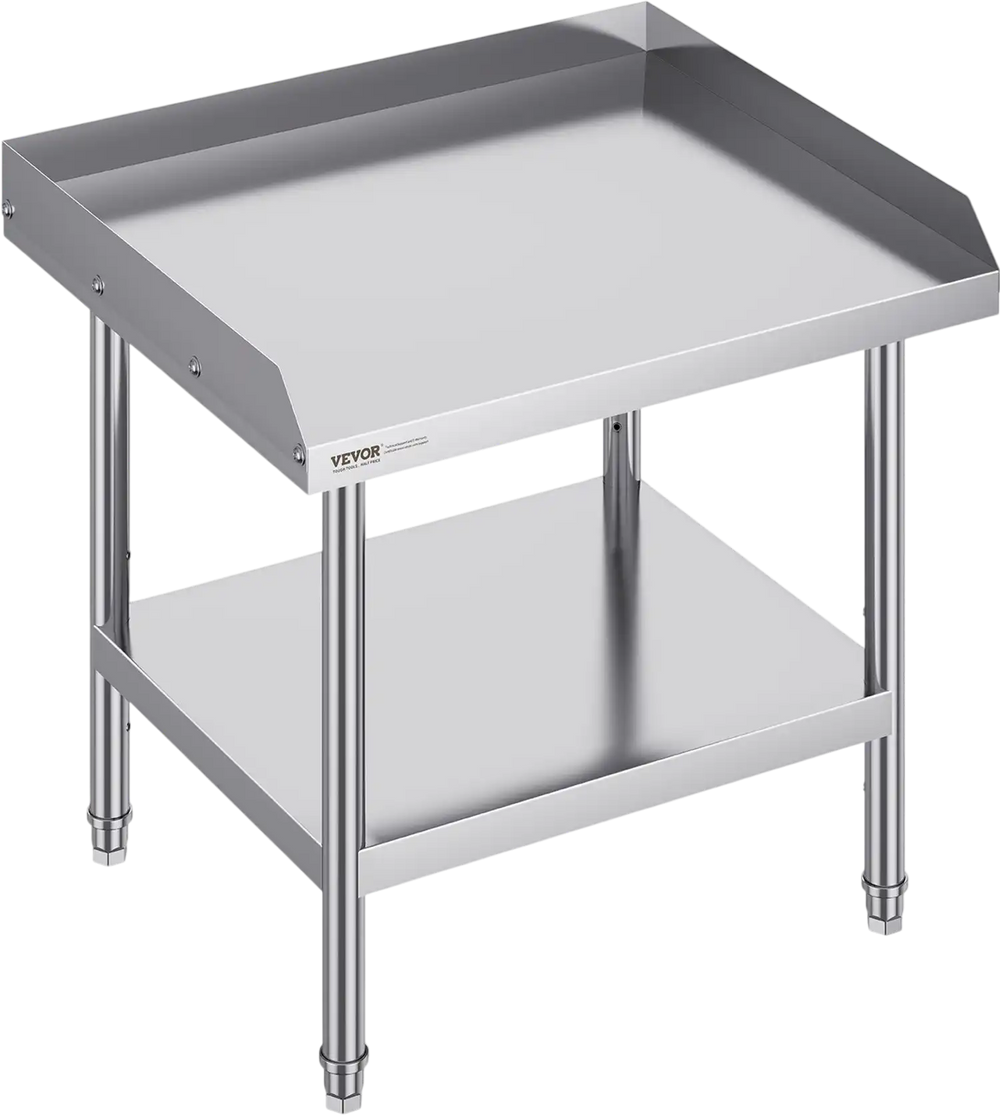 VEVOR Stainless Steel Work Table, 24 x 28 x 26 Inch Commercial Food Prep Worktable, 3-Sided Backsplash Heavy Duty Prep Worktable, Metal Work Table with Adjustable Height for Restaurant Home Hotel