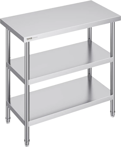 VEVOR Stainless Steel Food Prep Table, 18 x 36 x 34 Inch Commercial Kitchen Worktable, with 2 Adjustable Undershelf, Heavy Duty Prep Table Metal Work Table for BBQ, Kitchen, Home, and Garage