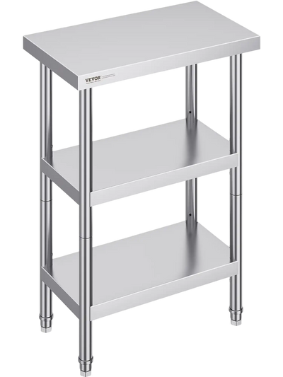 VEVOR Stainless Steel Food Prep Table, 14 x 24 x 34 Inch Commercial Kitchen Worktable, with 2 Adjustable Undershelf, Heavy Duty Prep Table Metal Work Table for BBQ, Kitchen, Home, and Garage