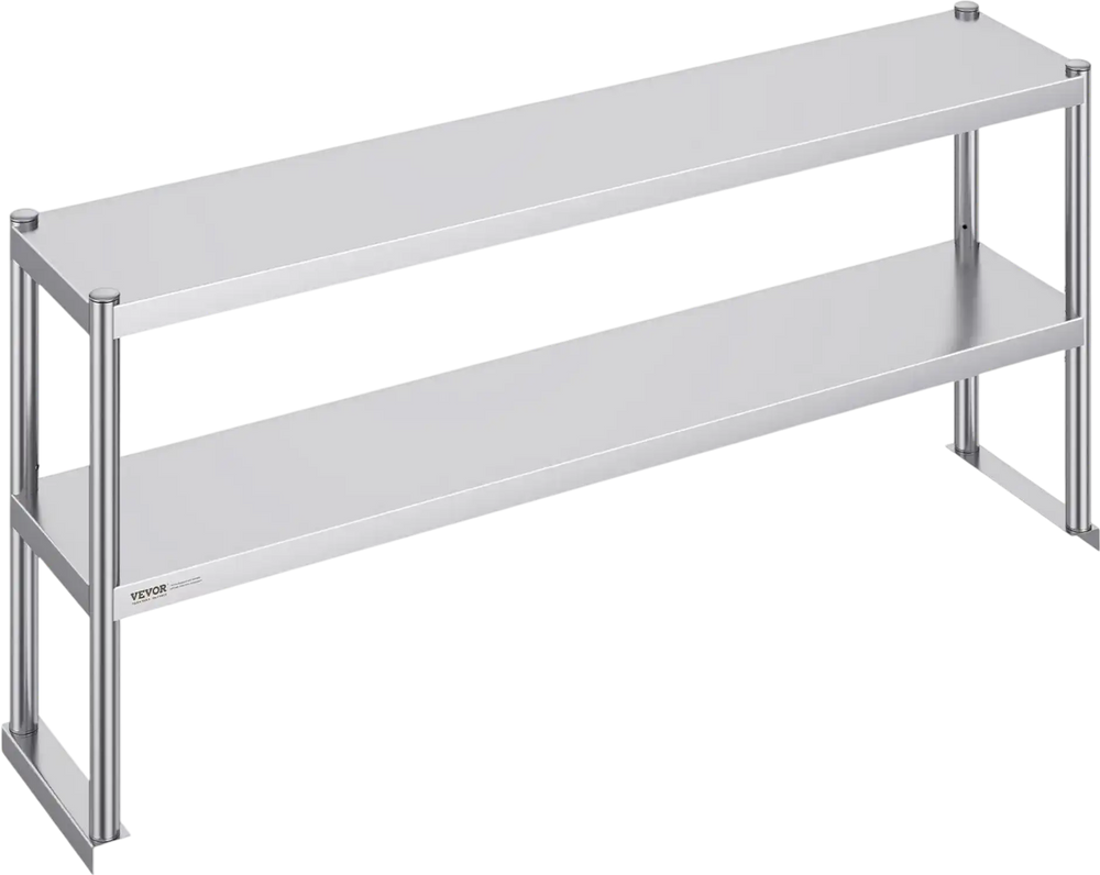 VEVOR Double Overshelf, Double Tier Stainless Steel Overshelf, 12 x 60 Inch Double Deck Overshelf, Height Adjustable Overshelf Prep Work Table for Kitchen, Restaurant and Workshop