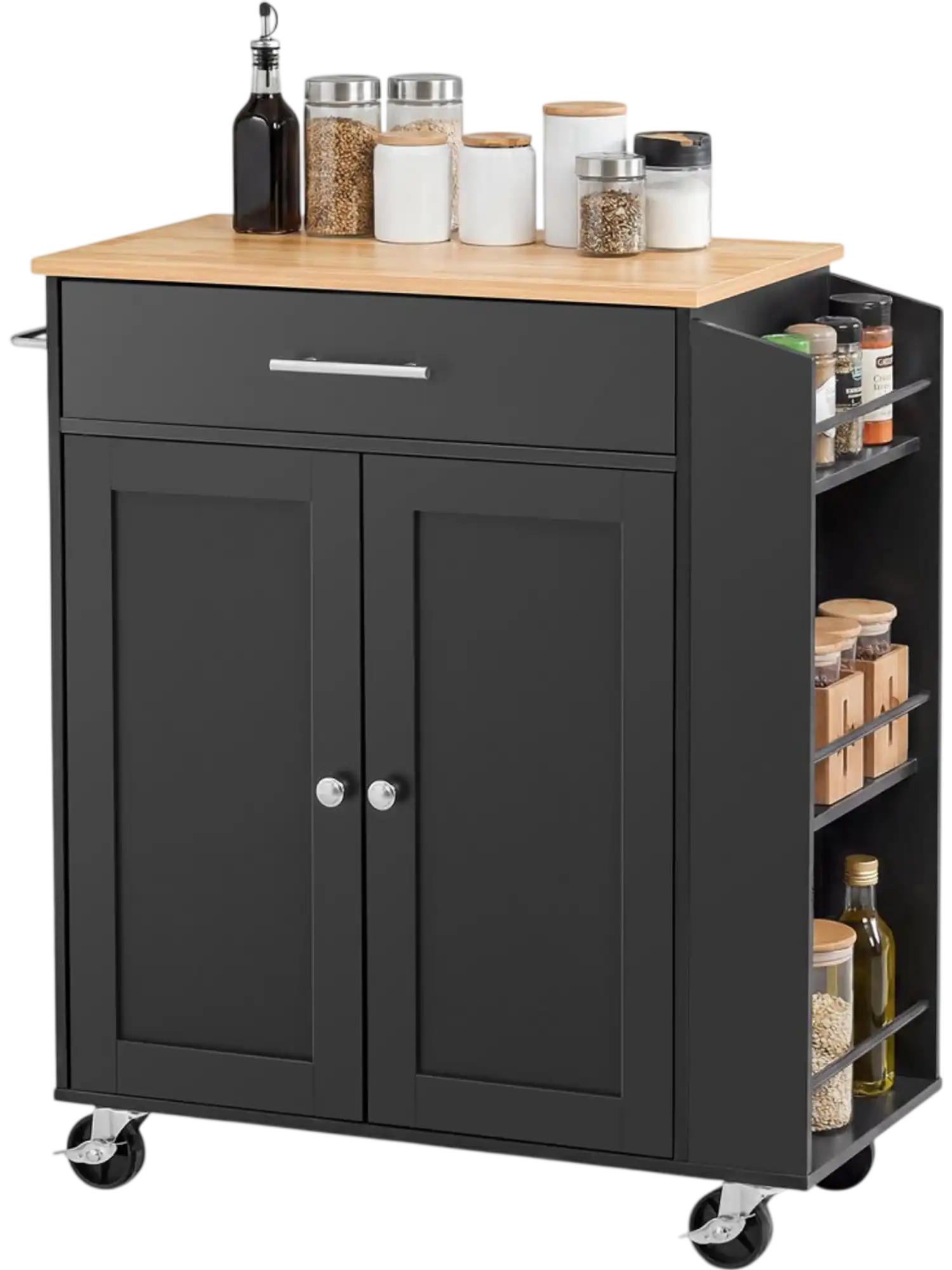 Vevor Kitchen Island Cart Rolling Storage Cabinet with Drawer Spice Towel Rack Black New