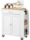 VEVOR Kitchen Island Cart with Storage, 31.3 in Wide Mobile Rolling Storage Island on Swivel Wheels, with Drawer, Storage Cabinet, Spice/Towel Rack,  Table for Home Dining Room, White