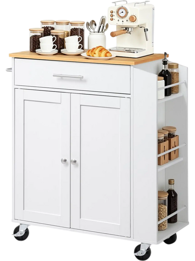 Vevor Kitchen Island Cart Mobile Rolling Storage Cabinet White 31.3