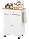 VEVOR Kitchen Island Cart with Storage, 24.84 in Wide Mobile Rolling Storage Island on Swivel Wheels, with Drawer, Storage Cabinet, Towel Rack, Hooks, Table for Home Dining Room, White