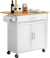VEVOR Kitchen Island Cart with Storage, 42.28 in Wide Mobile Rolling Storage Island on Swivel Wheels, with Drawer, Storage Cabinet, Drop Leaf, Spice Rack, Table for Home Dining Room, White