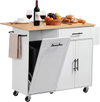 VEVOR Kitchen Island Cart with Storage, 46.06 in Wide Mobile Rolling Storage Island on Swivel Wheels, with Drawer, Storage Cabinet, Drop Leaf, Spice/Towel Rack, Table for Home Dining Room, White