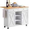 VEVOR Kitchen Island Cart with Storage, 45.67 in Wide Mobile Rolling Storage Island on Swivel Wheels, with 2 Drawers, Storage Cabinet, Drop Leaf, Towel Rack, Table for Home Dining Room, White