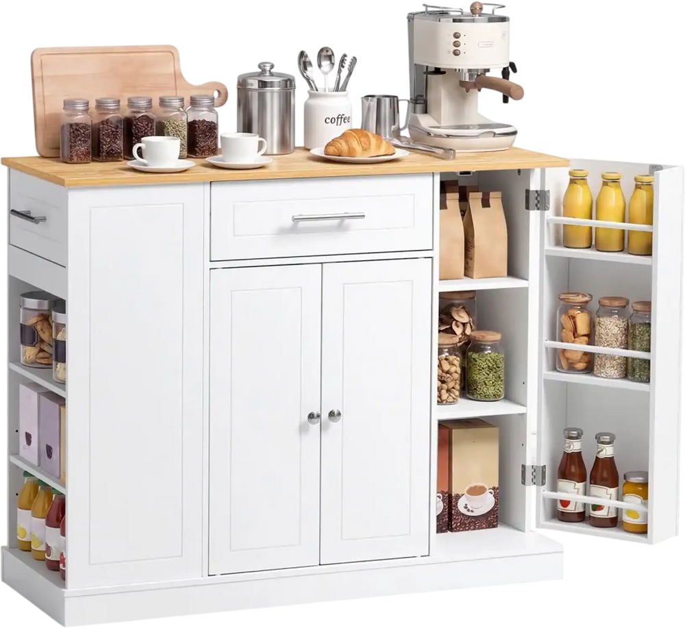 VEVOR Kitchen Island Cart with Storage, 42.36 in Wide Island Table for Kitchen, with 2 Drawers, Storage Cabinet, Table for Home Dining Room, White