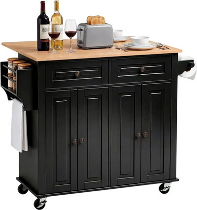 Vevor Kitchen Island Cart Mobile Rolling Storage Cabinet with Drop Leaf 43.58