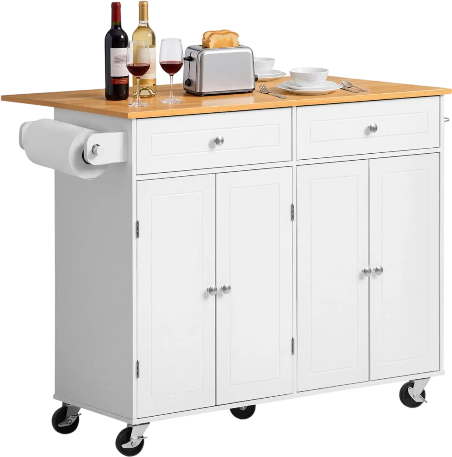 Vevor Kitchen Island Cart Mobile Storage Cabinet with Drop Leaf White New