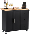 VEVOR Kitchen Island Cart with Storage, 42.4 in Wide Mobile Rolling Storage Island on Swivel Wheels, with 3 Drawers, Storage Cabinet, Drop Leaf, Towel Rack, Table for Home Dining Room, Black