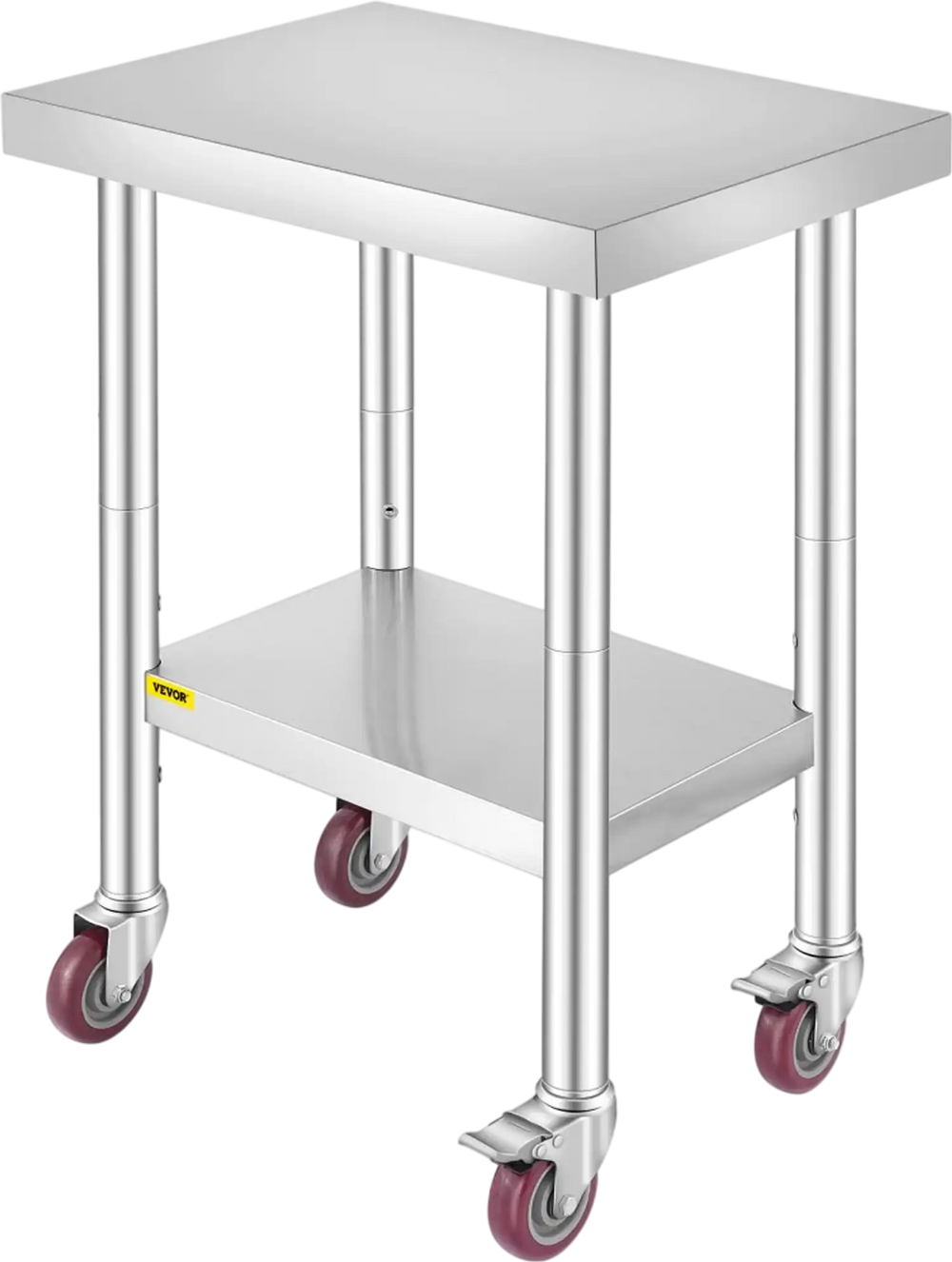 VEVOR Stainless Steel Work Table 24 x 18 x 34 Inch, 700 LBS Load Capacity with 4 Wheels, 3 Adjustable Height Levels, Heavy Duty Food Prep Worktable for Commercial Kitchen Restaurant, Silver