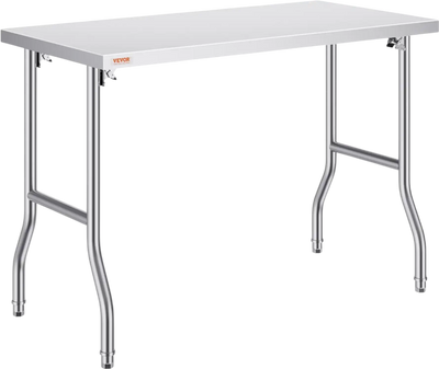 VEVOR Folding Commercial Prep Table, 48 x 24 Inch Commercial Worktable Workstation, Heavy-duty Stainless Steel Folding Table with 300 lbs Load, Kitchen Work Table, for Home Kitchen Restaurant Garage