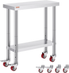 VEVOR Stainless Steel Work Table 30 x 12 x 34 Inch, 700 LBS Load Capacity with 4 Wheels, 3 Adjustable Height Levels, Heavy Duty Food Prep Worktable for Commercial Kitchen Restaurant, Silver
