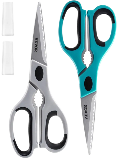 VEVOR Kitchen Scissors, 2 Pack Durable Stainless Steel Kitchen Shears with Sheaths, Heavy Duty Cooking Shears with Soft Grip Comfort Handle, Kitchen Utensil for Cutting Meat, Fish, Poultry, Cyan+Grey