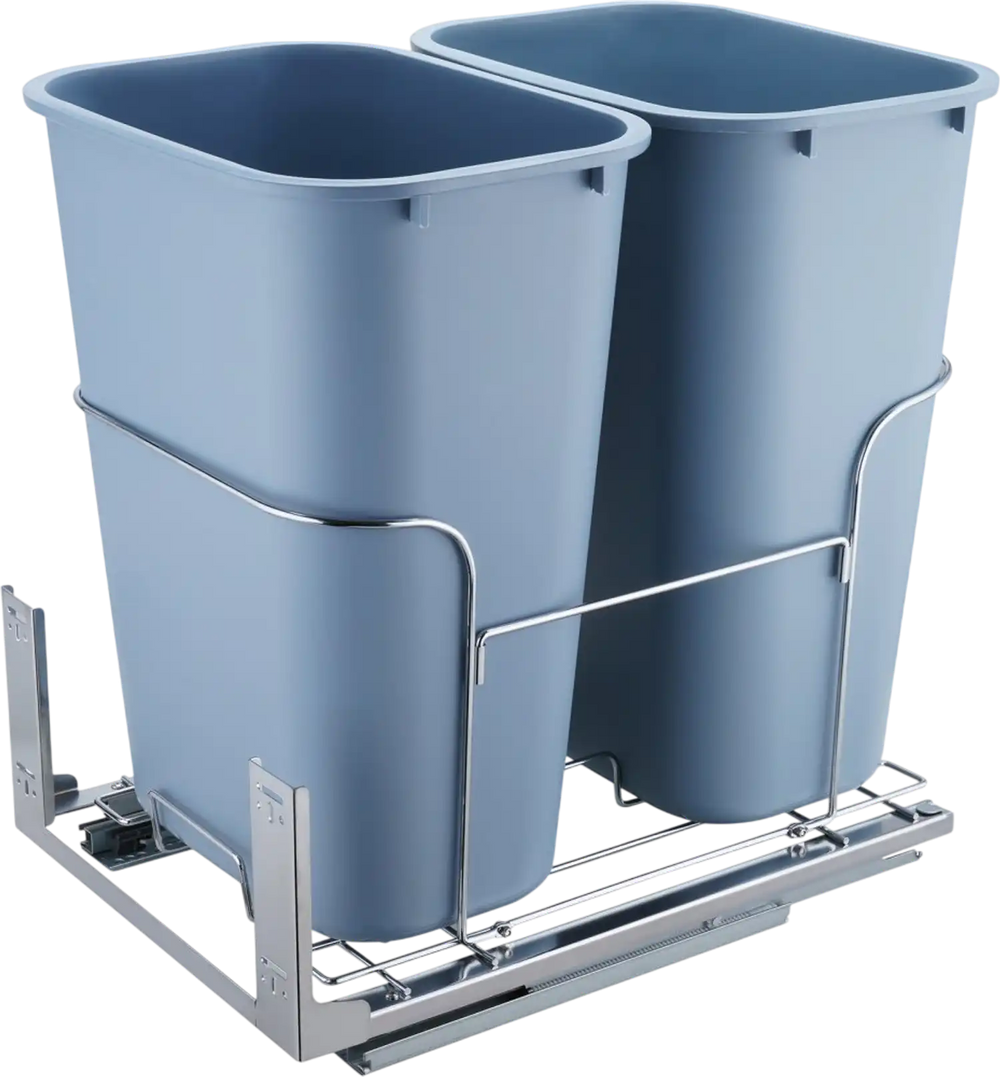 VEVOR Pull-Out Trash Can, 35Lx2 Double Bins, Under Mount Kitchen Waste Container with Slide and Door Mounting Kit, 110 lbs Load Capacity Heavy Duty Garbage Recycling Bin for Kitchen Cabinet, Sink