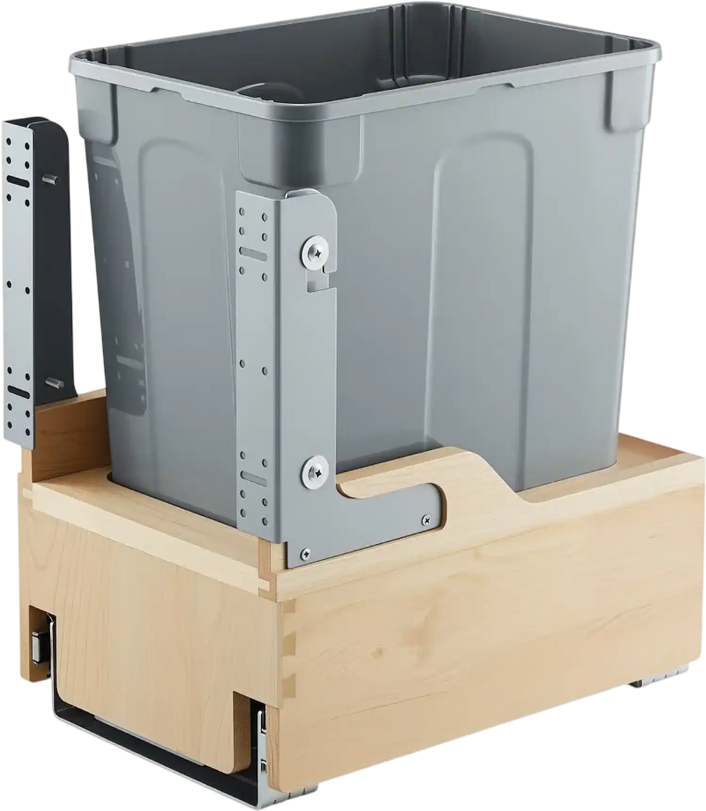 VEVOR Wood Pullout Trash Can for Kitchen Cabinets, 35 QT Garbage Waste Recycling Bin, Under Mount Waste Container, with Heavy Duty Metal Soft Close Sliding System, Door Kit, for Sink, Under Counter