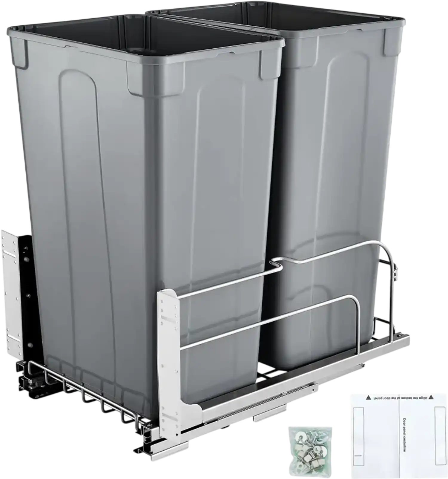 Vevor Pull-Out Trash Can Double Under Mount Kitchen Waste Container Soft-Close Grey 100 Qt New
