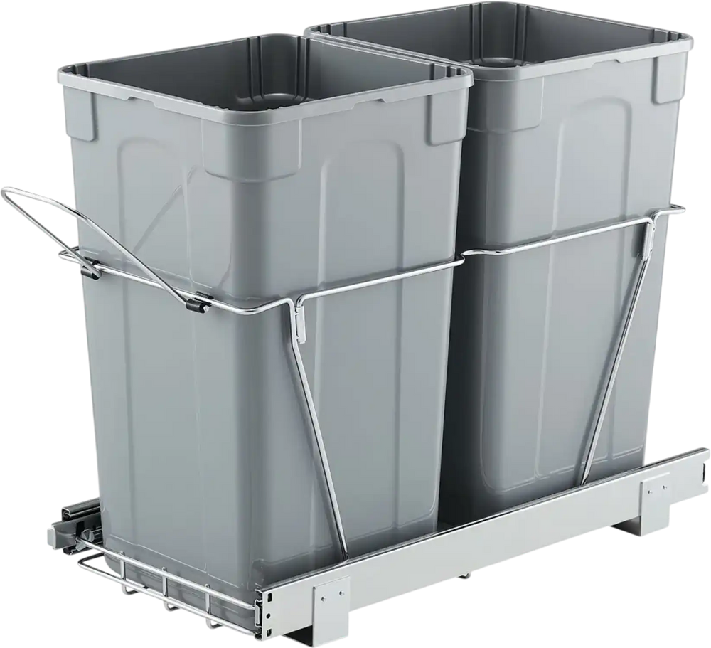 VEVOR Pullout Trash Can for Kitchen Cabinets, 27QTx2 Double Under Sink Garbage Waste Recycling Bin, Under Mount Waste Container, with Heavy Duty Metal Full Extension Sliding System and Handle