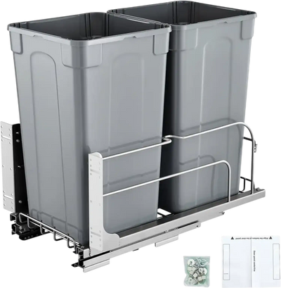 Vevor Pull-Out Trash Can Double 54 Qt Under Cabinet Soft-Close Grey New