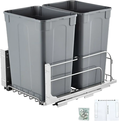Vevor Pull-Out Trash Can Double Under Mount Kitchen Waste Container Soft Close Grey 70 Qt New