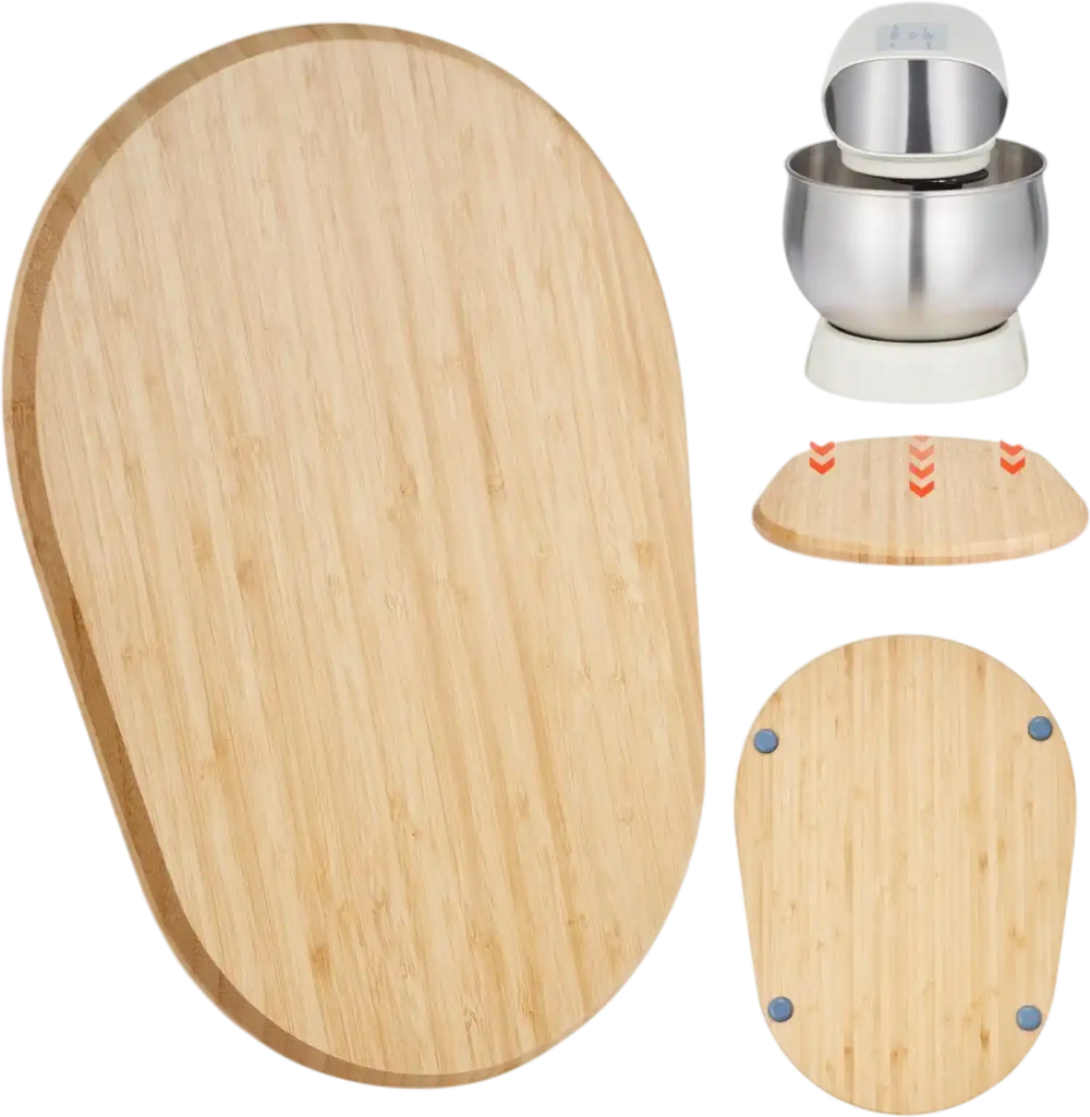 VEVOR Mixer Slider, Oval 15.7 x 11.1-inch, Appliance Slider Compatible with Tilt Head 5.5-8 Qt Stand Mixer, PTFE Feet, Kitchen Countertop Storage Mover Sliding Tray, Natural Wood