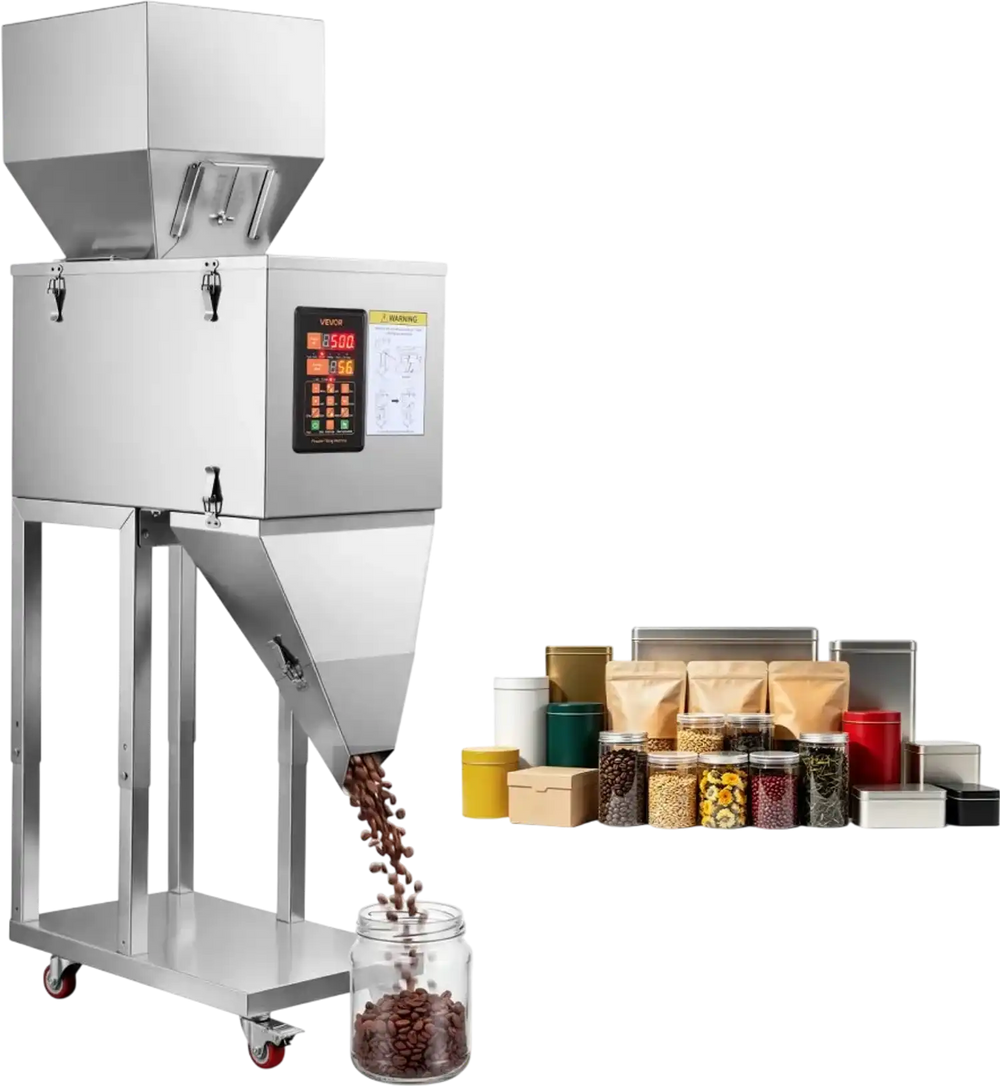 VEVOR Powder Filling Machine, 20-3000g (0.04 - 6.61lbs) Automatic Particle Dispenser, Stainless Steel, Smart Weighing Dispensing Filler w/ Foot Pedal, for Coffee Beans, Grains, Tea, Spices, Silver