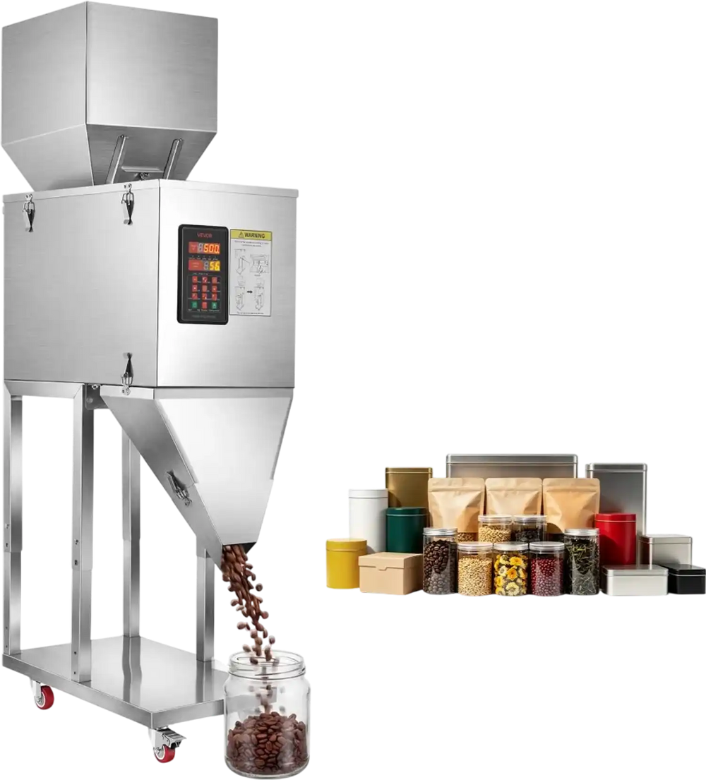 VEVOR Powder Filling Machine, 20-5000g (0.04-11.02lbs) Automatic Particle Dispenser, Stainless Steel, Smart Weighing Dispensing Filler w/ Foot Pedal, for Coffee Beans, Grains, Tea, Spices, Silver