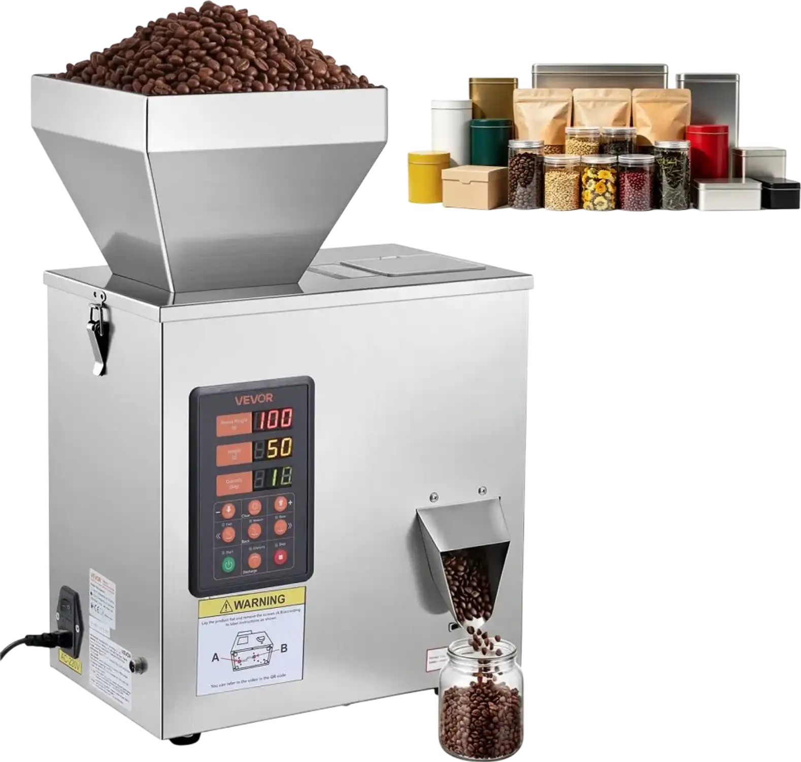 Vevor Powder Filling Machine Automatic Particle Dispenser 3-200g Stainless Steel New