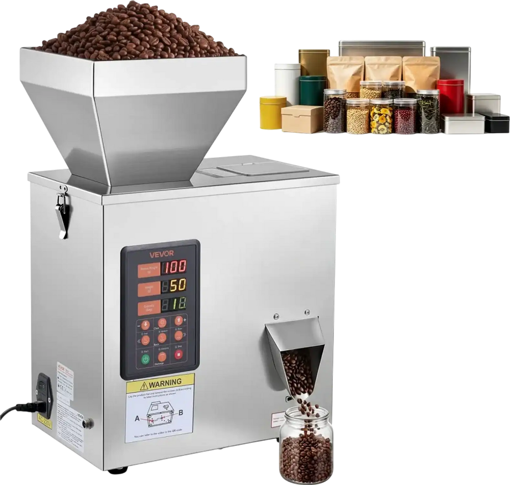 VEVOR Powder Filling Machine, 3-200g (0.01-0.44 lbs) Automatic Particle Dispenser, High Accuracy, Stainless Steel, Intelligent Weighing Dispensing Filler for Coffee Beans, Grains, Tea, Spices, Silver