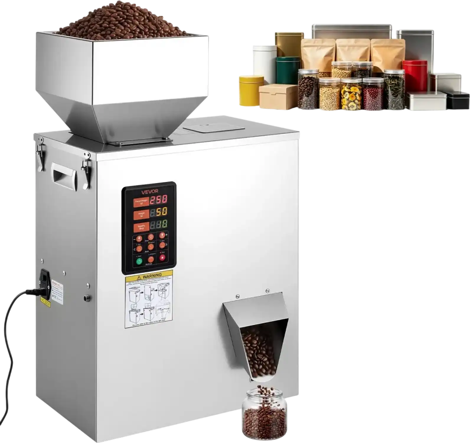 Vevor Powder Filling Machine Automatic Particle Dispenser 10-500g Stainless Steel New