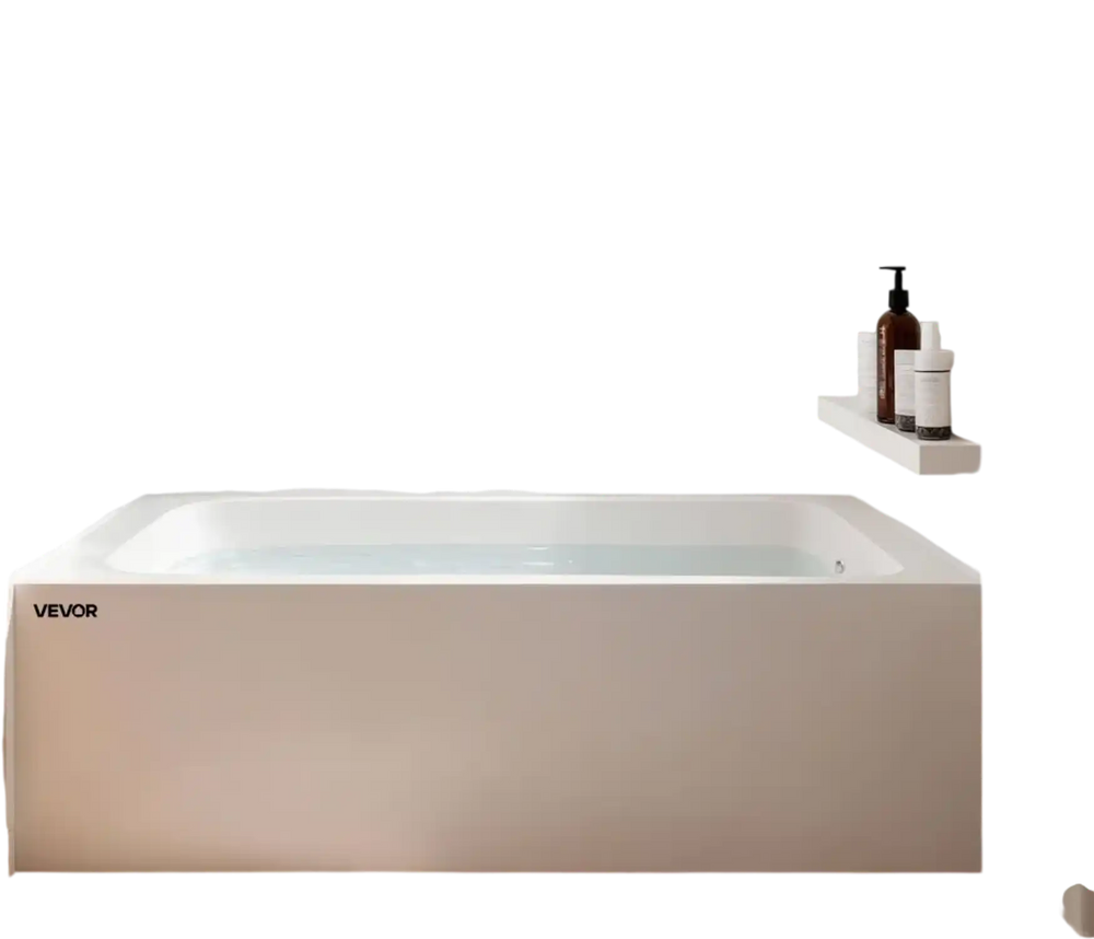 VEVOR Alcove Bathtub, 48" x 30" Contemporary Alcove Acrylic Bathtub, Soaking Bath Tub with Right Hand Drain and Overflow Hole, Large Rectangular Deep Soak Tub for Bathroom with Integral Flange, White