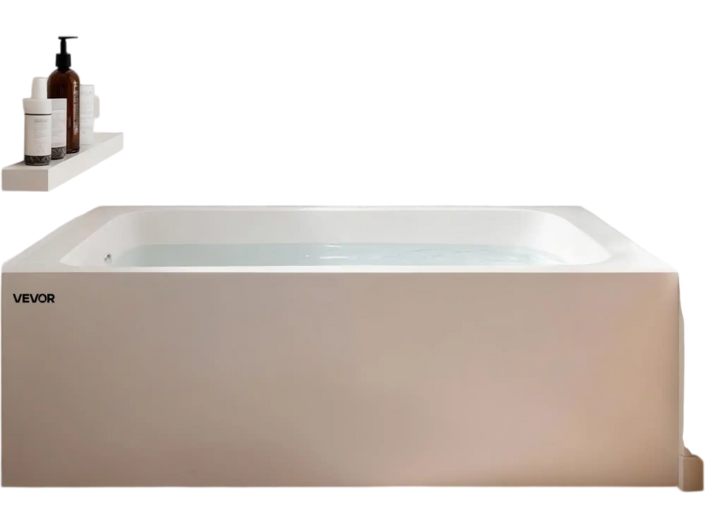 VEVOR Alcove Bathtub, 60" x 30" Contemporary Alcove Acrylic Bathtub, Soaking Bath Tub with Left Hand Drain and Overflow Hole, Large Rectangular Deep Soak Tub for Bathroom with Integral Flange, White