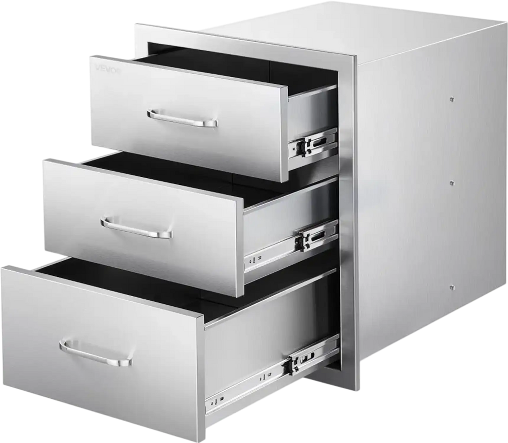VEVOR Outdoor Kitchen Drawers 18.11"W x 23.23"D x 23.23"H, Triple-Access Stainless Steel BBQ Drawers with Handles, BBQ Island Drawer for Outdoor Kitchens or Barbeque Island Patio Grill Station