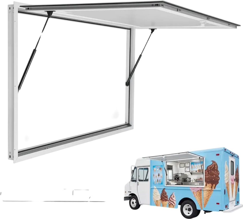 VEVOR Concession Window 48x36 in Aluminum Alloy Frame Service Window, for Food Truck, Up to 85 Degrees Stand Serving Windows with Awning Door and Drag Hook, Rainwater Resistant for Concession Trailer