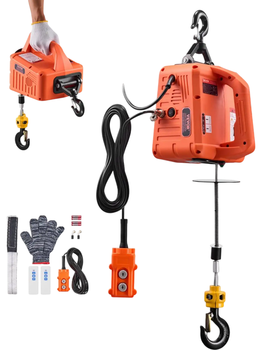 VEVOR 3-in-1 Electric Hoist Winch, 1550 lbs Capacity, 1500W Portable Power Winch Crane, 25 ft Lifting Height, 16.4 ft/min with Manual, Wired and Wireless Remote Control for Factory, Warehouss, Garage