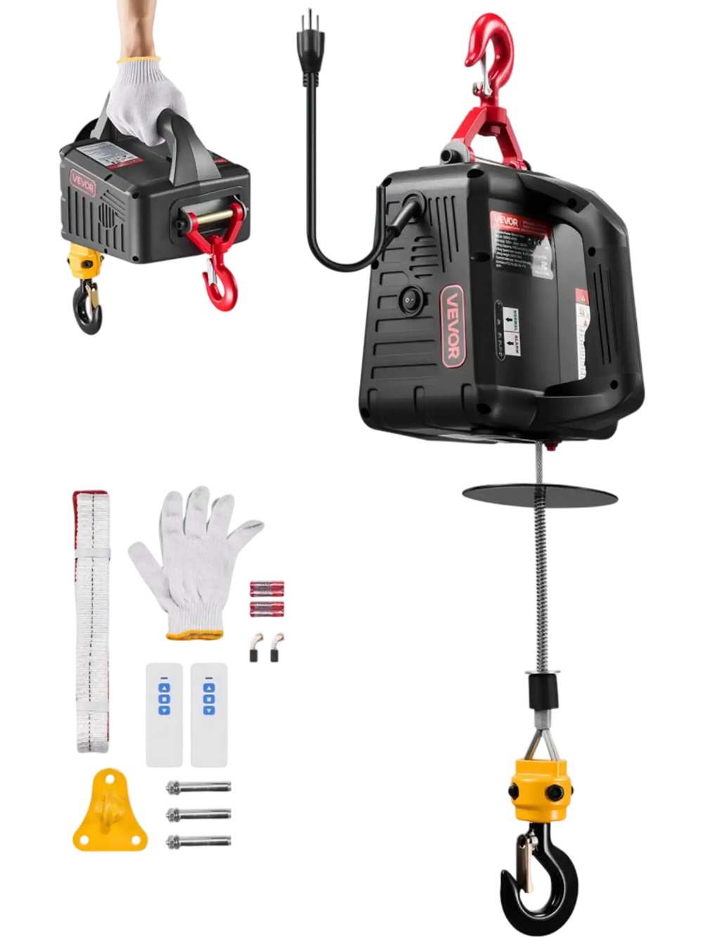 VEVOR 2-in-1 Electric Hoist Winch, 1100 lbs Capacity, 1500W Portable Power Winch Crane, 25 ft Lifting Height, 16.4 ft/min with Manual and Wireless Remote Control for Factory, Warehouss, Garage
