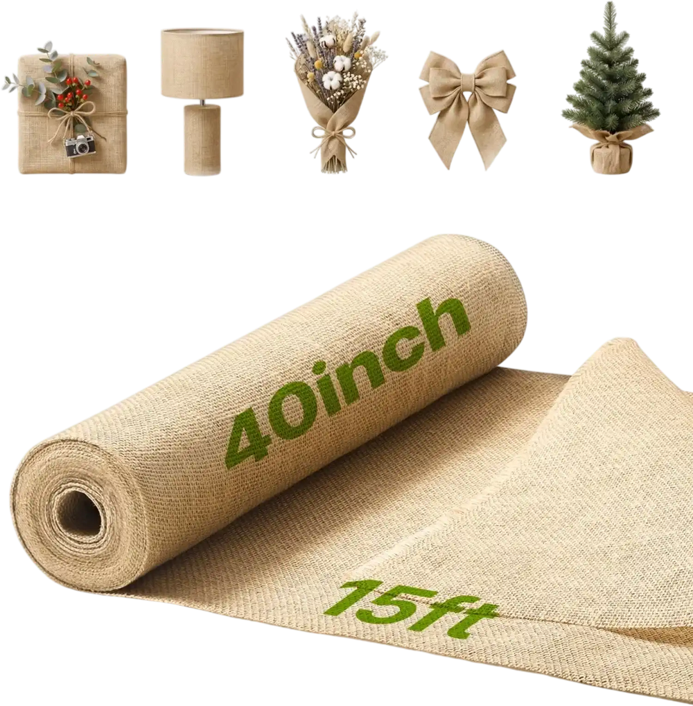 VEVOR Burlap Fabric Roll 40"x15ft High Density Multipurpose Natural Jute, for Outdoor Plant Cover, Tree Wrap, Garden Fabric, DIY Crafts, Gardening, Weed Barrier, Landscaping Cloth, Rustic Party Decor