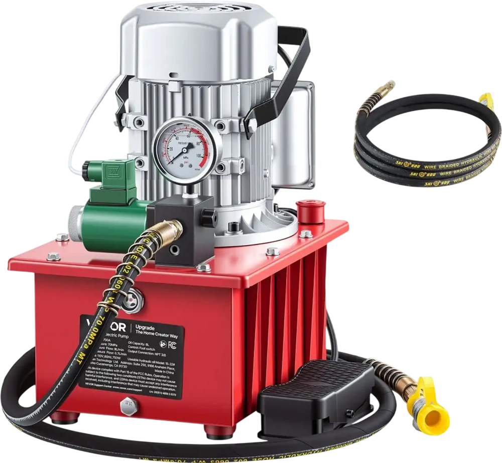 VEVOR Electric Driven Hydraulic Pump, 750W 10,000 PSI, 120V Single Acting Hydraulic Pump Power Pack Unit, Solenoid Valve with Pedal Switch, 2.1 Gal / 8L, for Punching, Bending, Single Acting Cylinders
