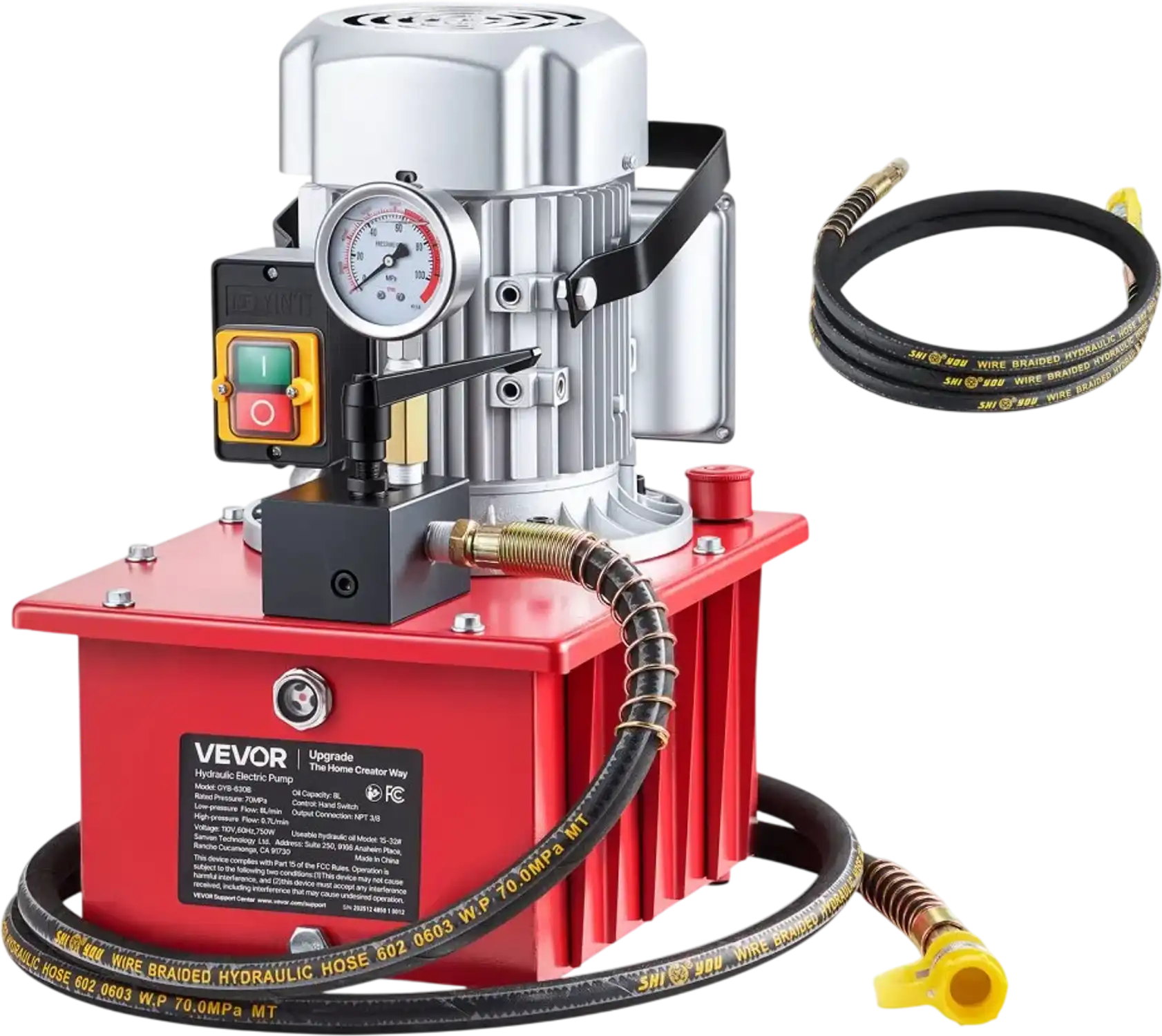 Vevor Electric Hydraulic Pump 10,000 PSI 120V Single-Acting Power Unit Manual Valve 2.11 Gal New